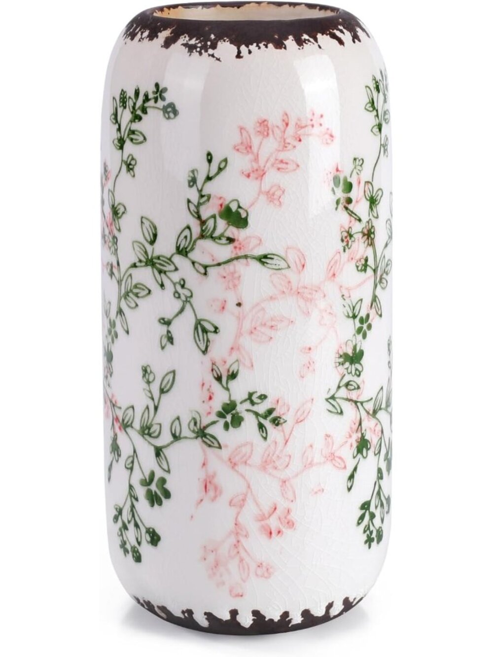 Modern Small Green and Beige Ceramic Vase Flowers Ribbed Textured Home Livings